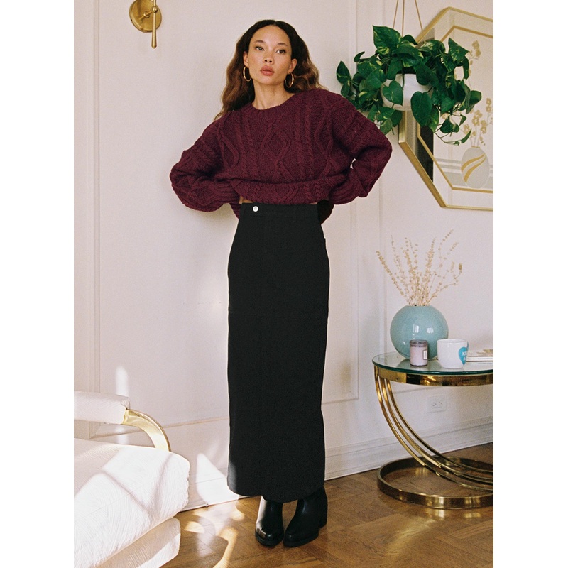Markanna Denim Midi Skirt Black