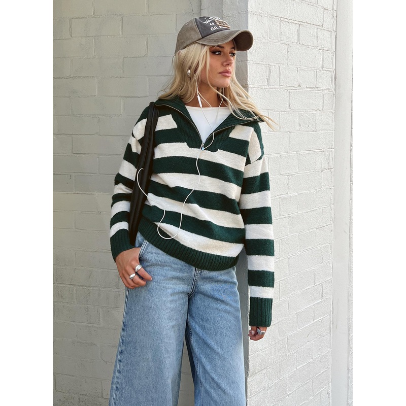 Neena Quarter Zip Jumper Green / Cream