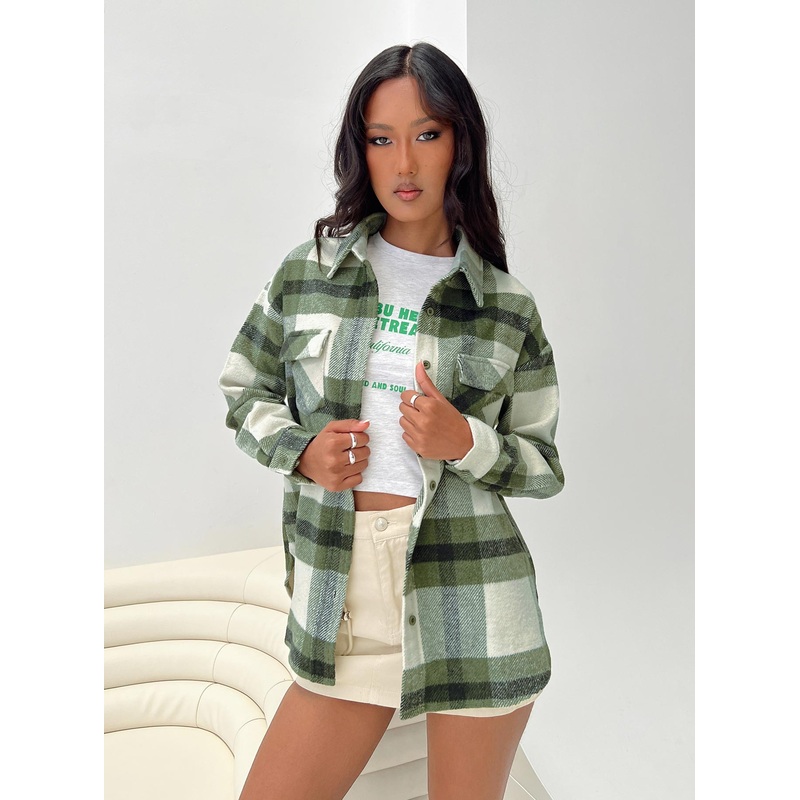 Rosini Plaid Shacket Green