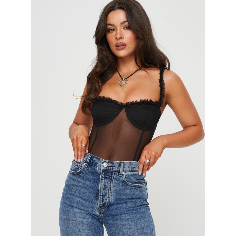 Serilla Ruffle Bodysuit Black