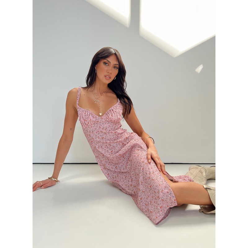 Georgia Midi Dress Pink Floral