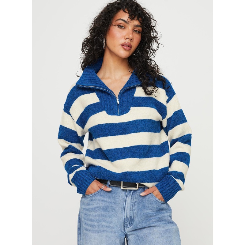 Neena Quarter Zip Jumper Blue / Cream