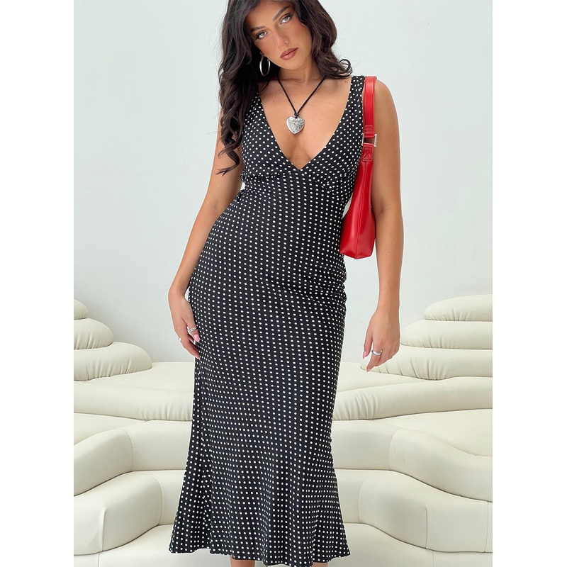 Nellie Maxi Dress Black Polka Dot Petite