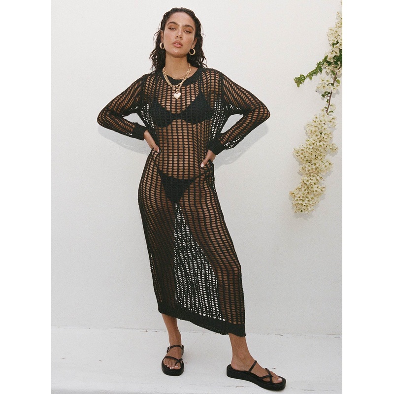 Astrade Long Sleeve Maxi Dress Black