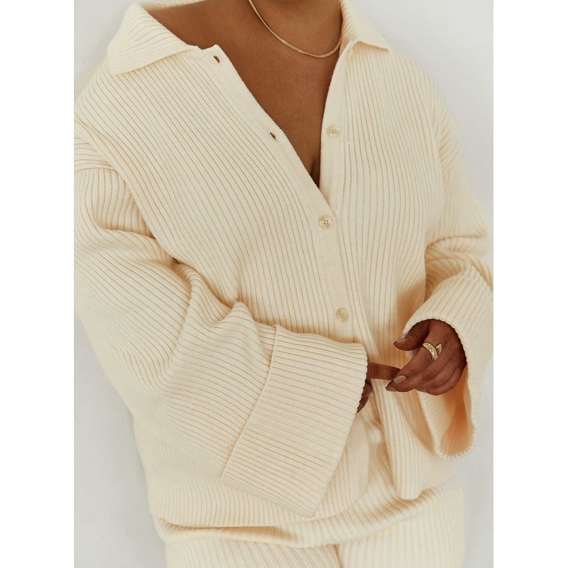 Jhett Long Sleeve Knit Shirt Cream Curve