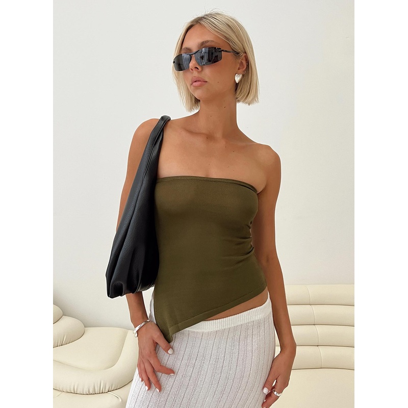 Labine Asymmetric Strapless Top Green