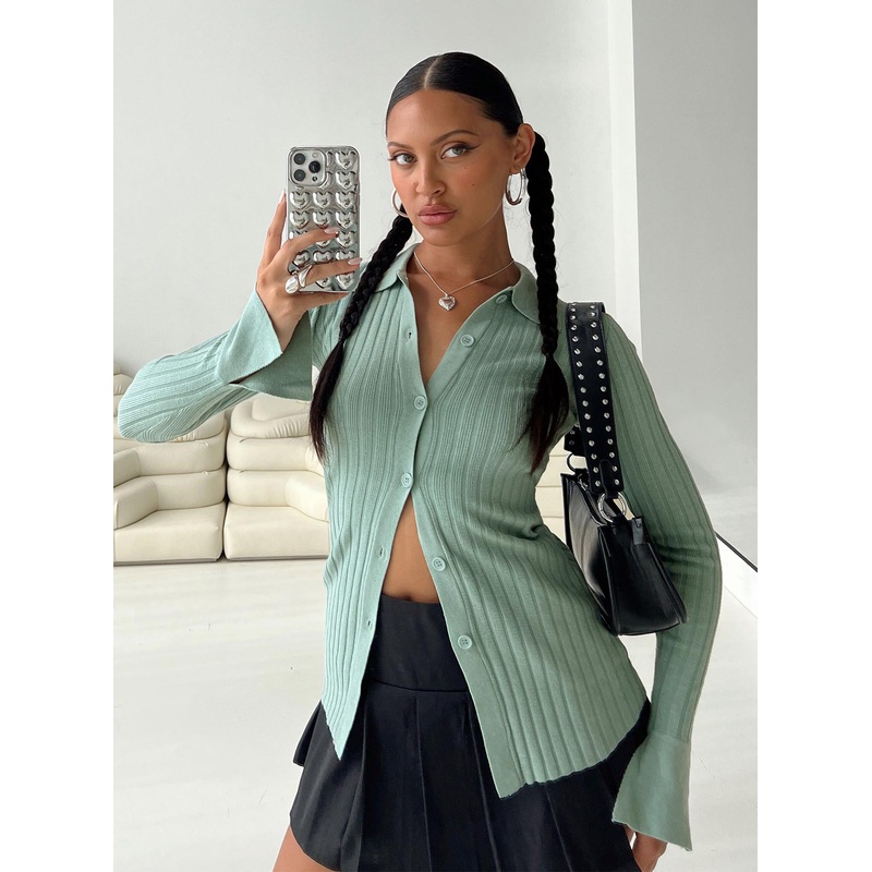 Anneke Collared Cardigan Green