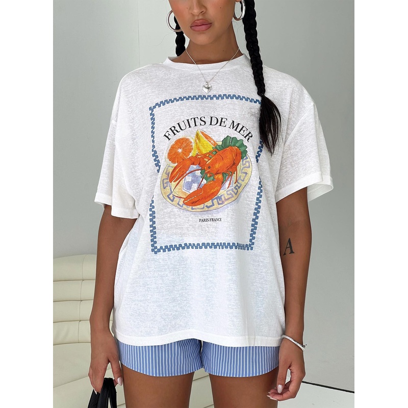 Larry Lobster Oversized Tee White