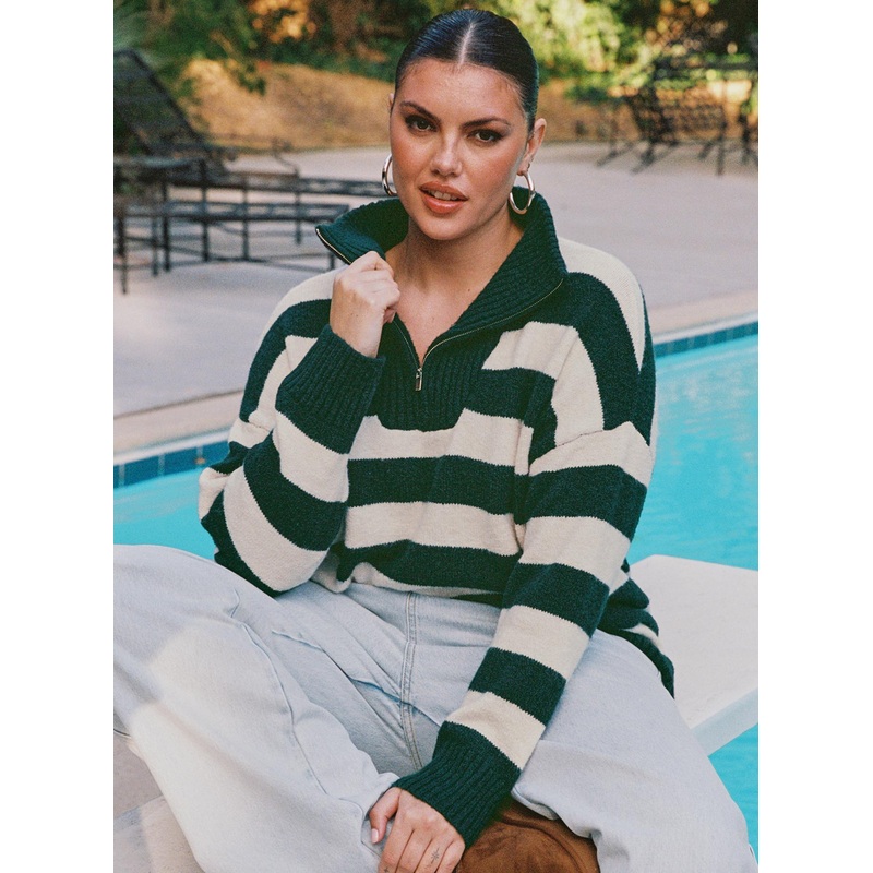 Neena Quarter Zip Jumper Green / Cream Curve