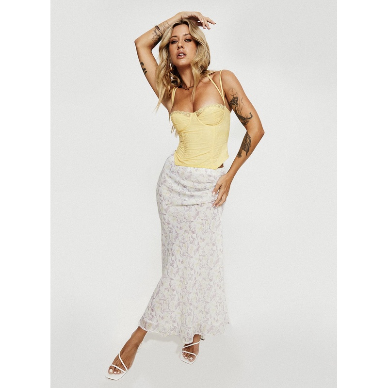 Artois Bias Cut Maxi Skirt Cream Floral