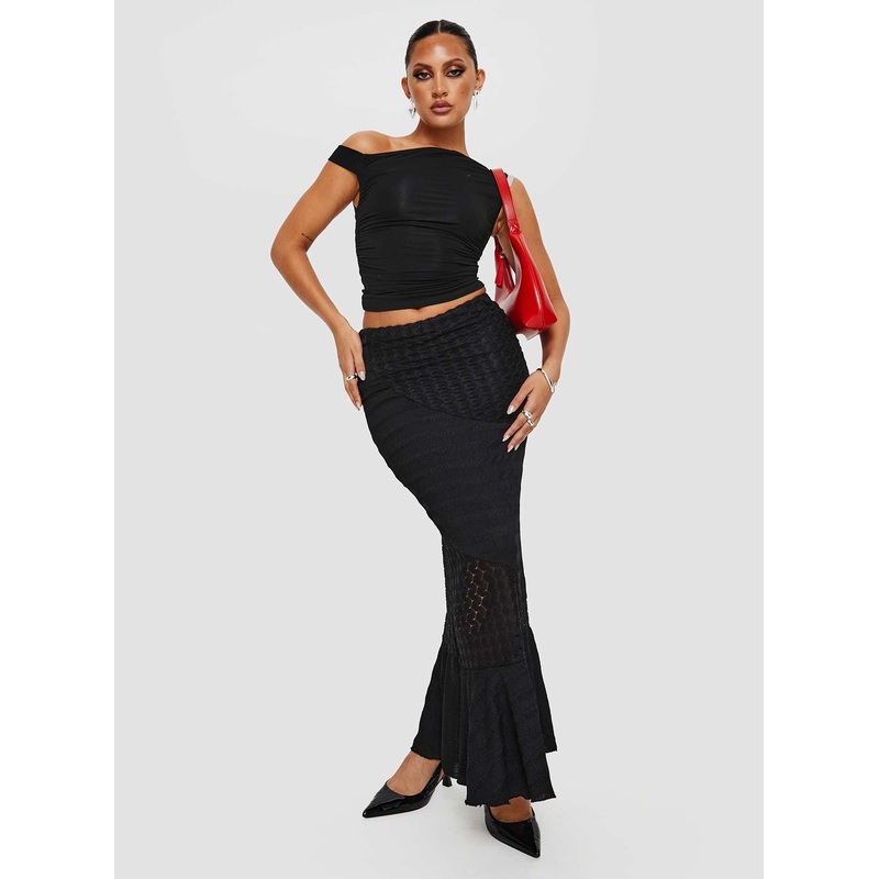 Natoma Lace Bias Cut Maxi Skirt Black
