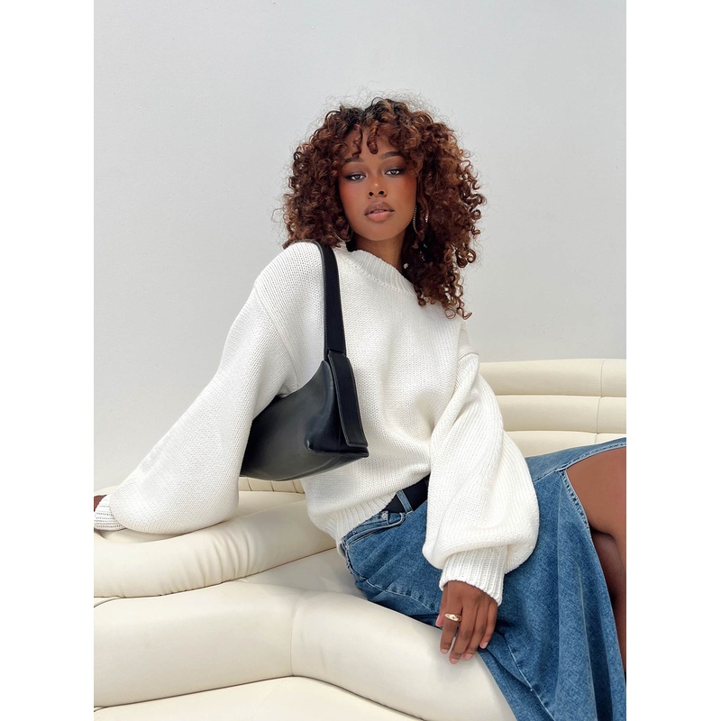Harmony Balloon Sleeve Knit Sweater White