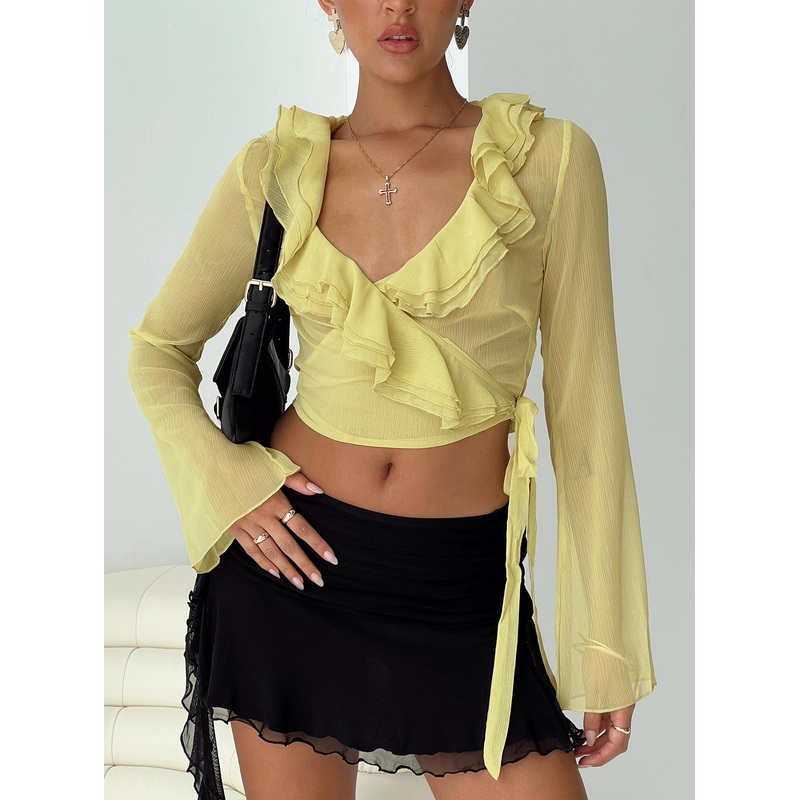 She’s Mine Frill Wrap Top Yellow