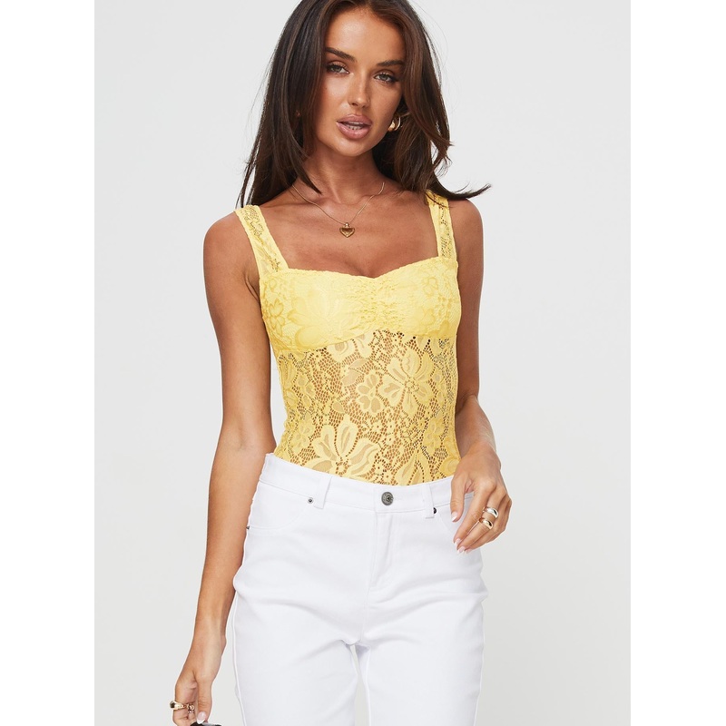 Karisian Lace Bodysuit Yellow