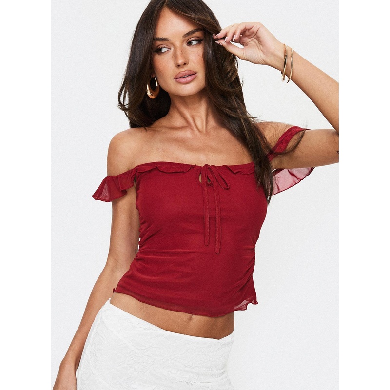 Ayaan Off The Shoulder Top Red