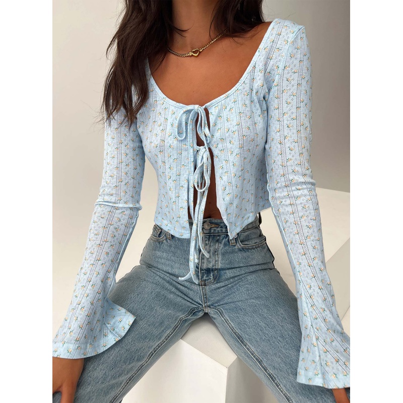 Barbaro Long Sleeve Top Blue Floral