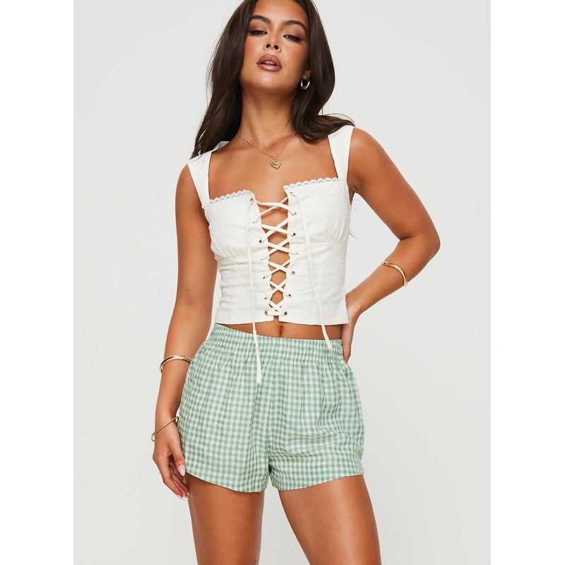 Beach House Shorts Green / White Gingham