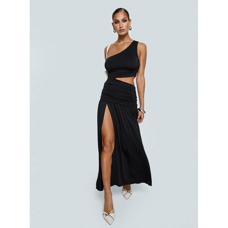 Magnetize Ruched Maxi Dress Black