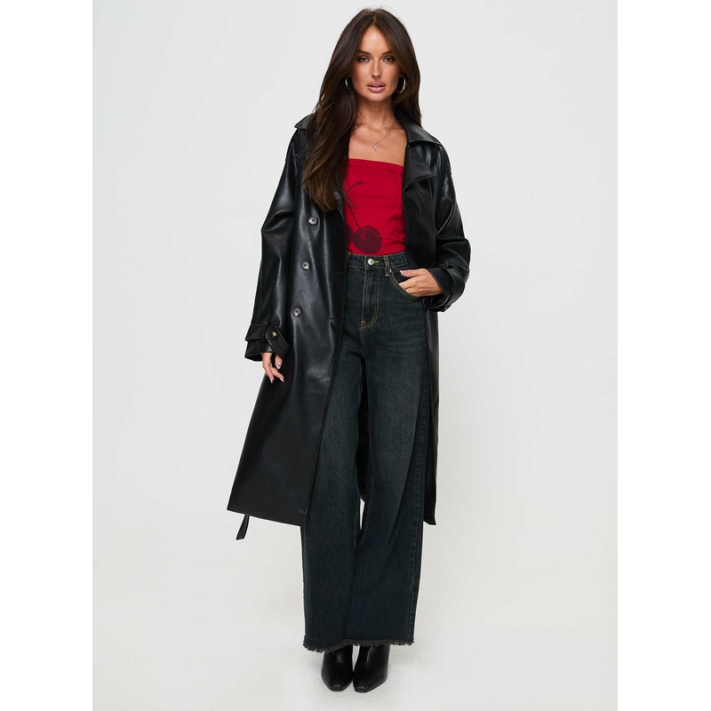 Neo Faux Leather Trench Onyx