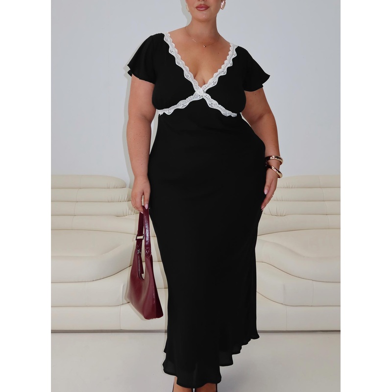 Barbarita Lace Maxi Dress Black Curve