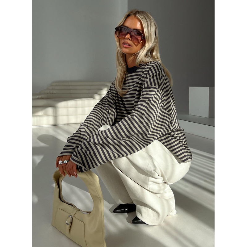 Bloom Long Sleeve Top Beige Stripe