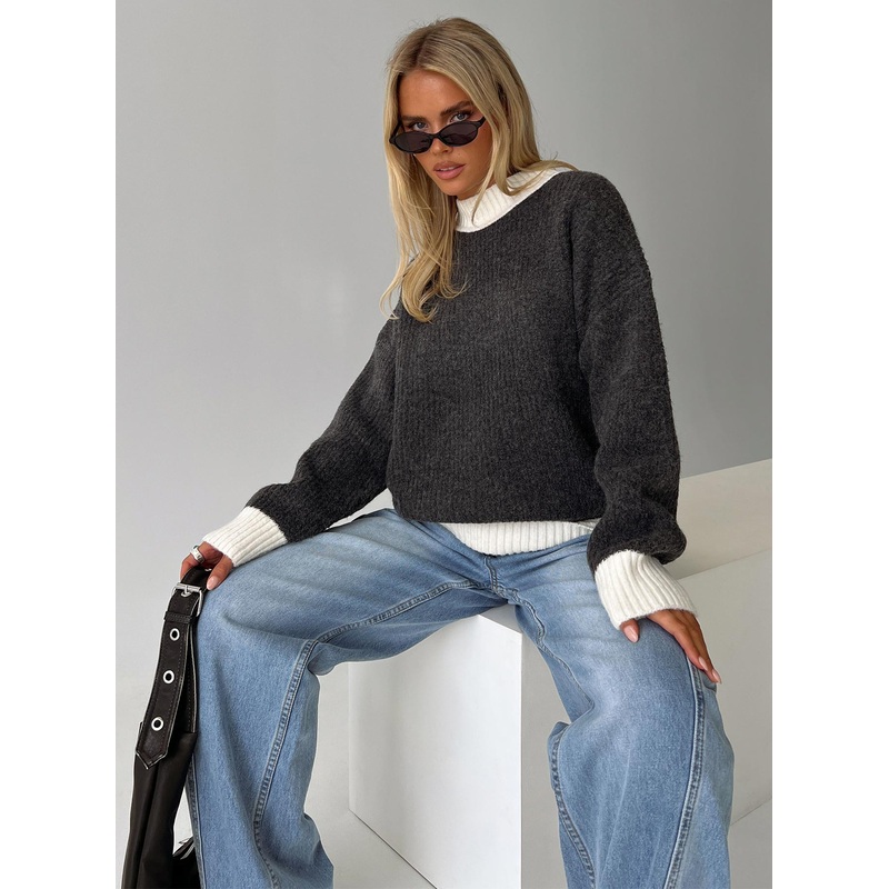 Broken Hearts Club Knit Sweater Grey
