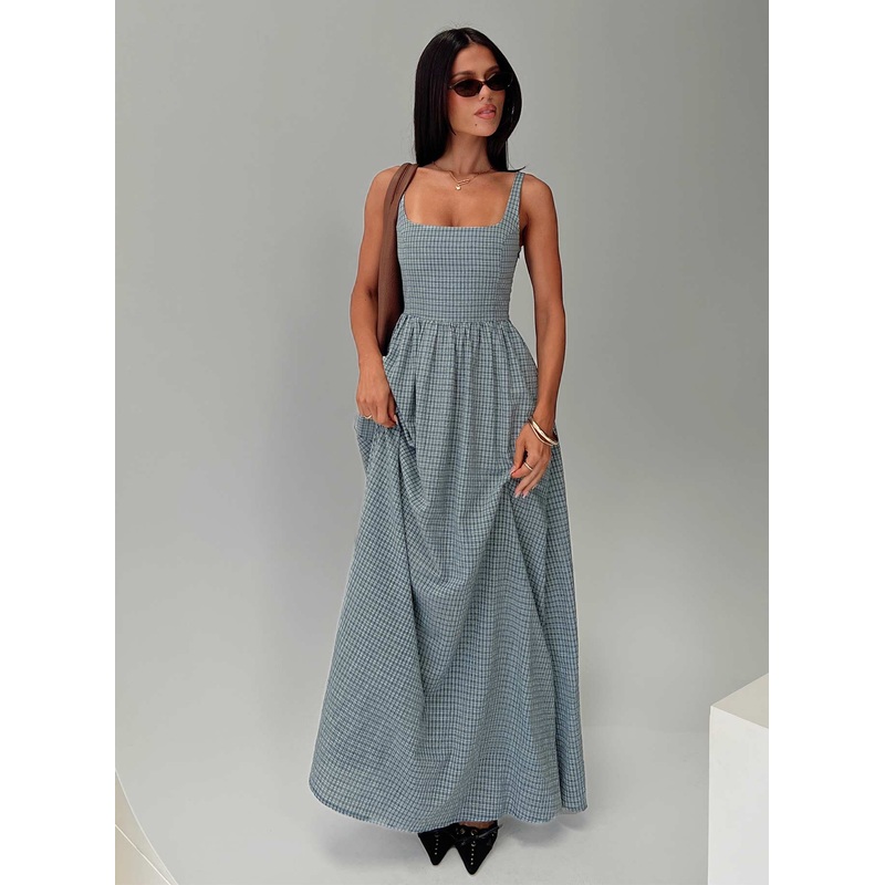 Cartmel Check Maxi Dress Navy