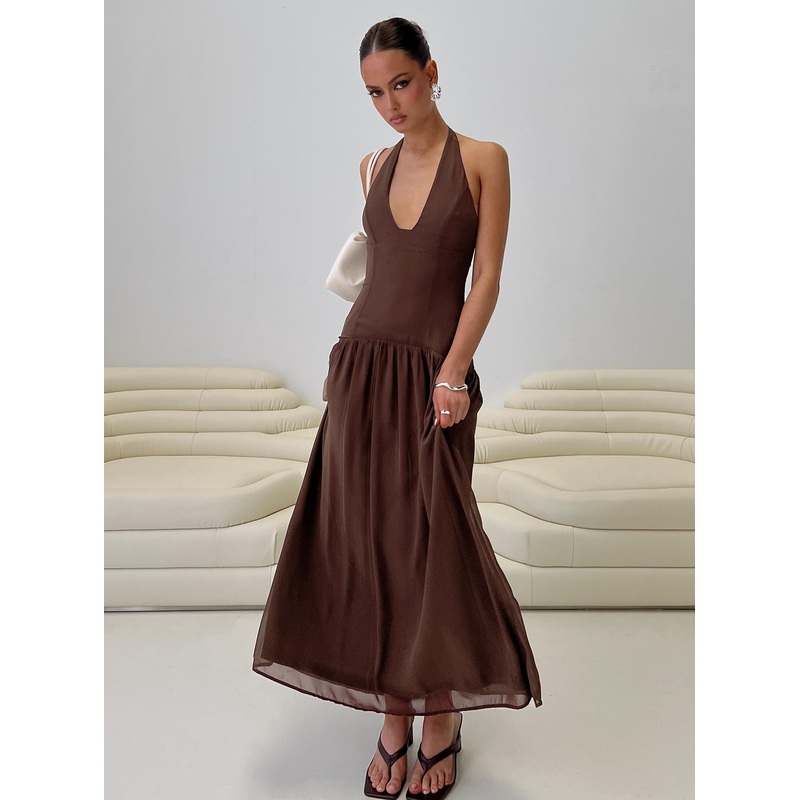 Chestnut Drop Waist Maxi Dress Brown