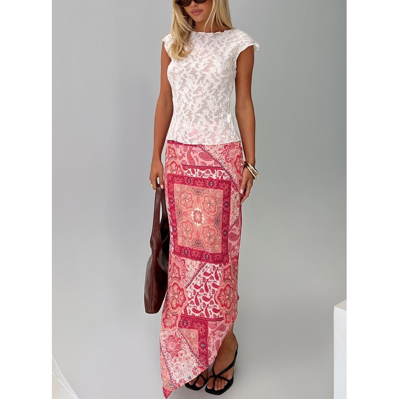 Cyriella Asymmetrical Midi Skirt Red