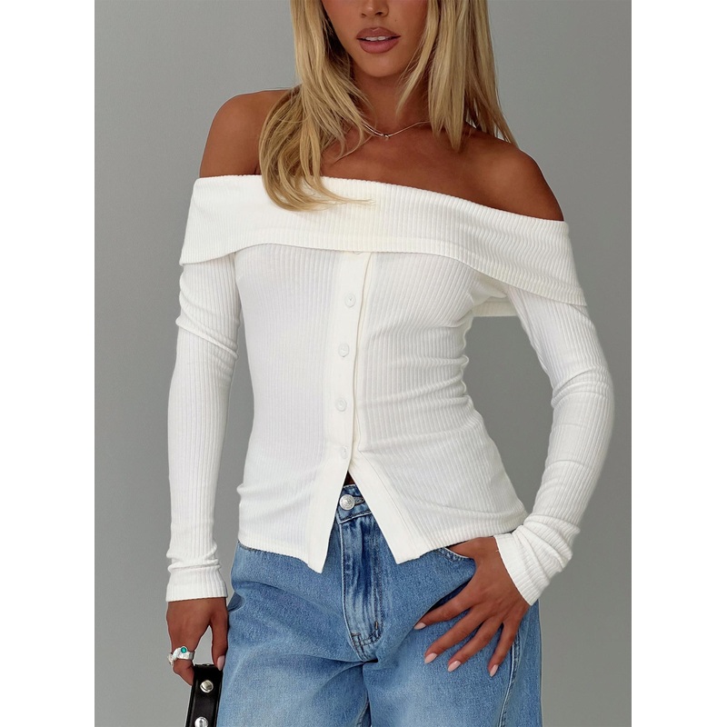 Dusk Dipped Off Shoulder Top White