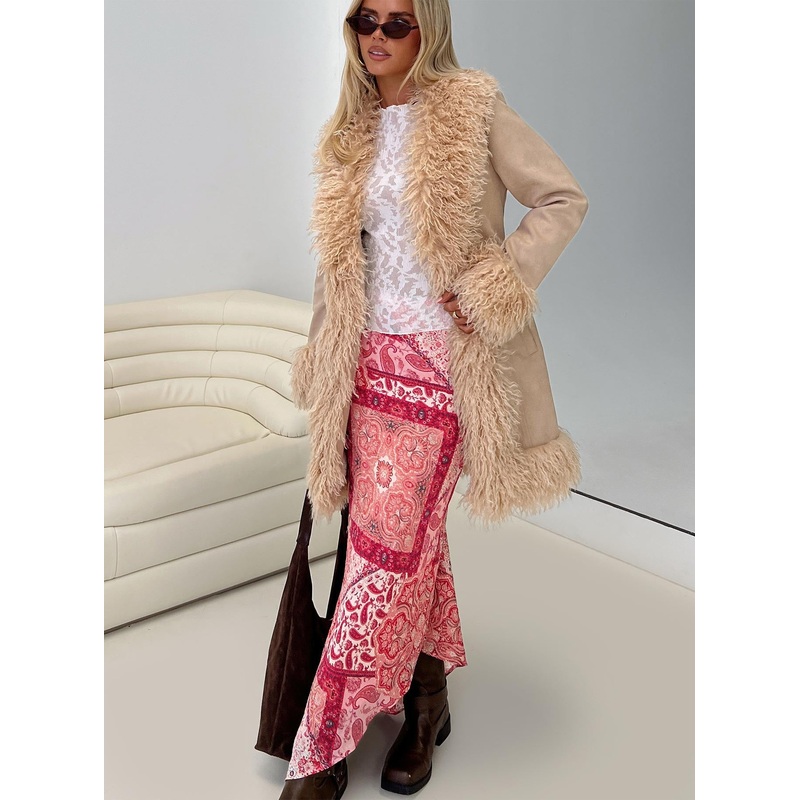 Josefina Faux Fur Detail Jacket Beige