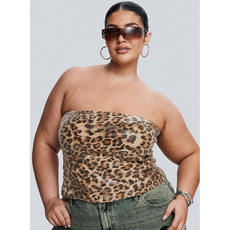 Learn To Fly Strapless Sequin Top Leopard Curve
