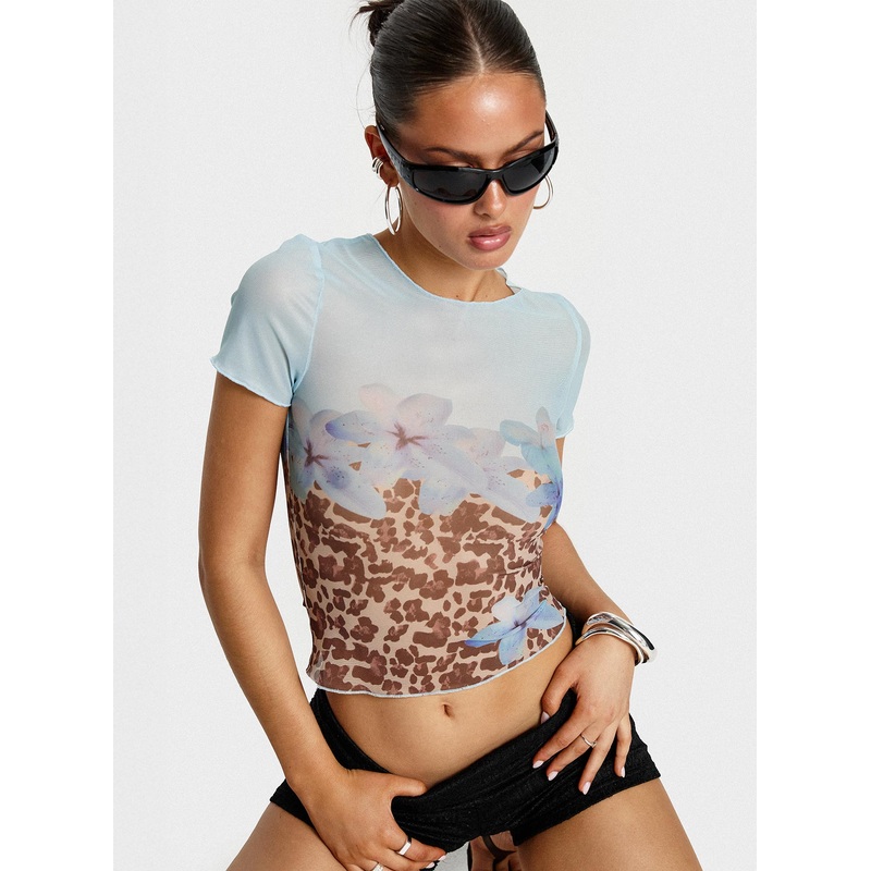Pop Quiz Mesh Top Blue / Leopard