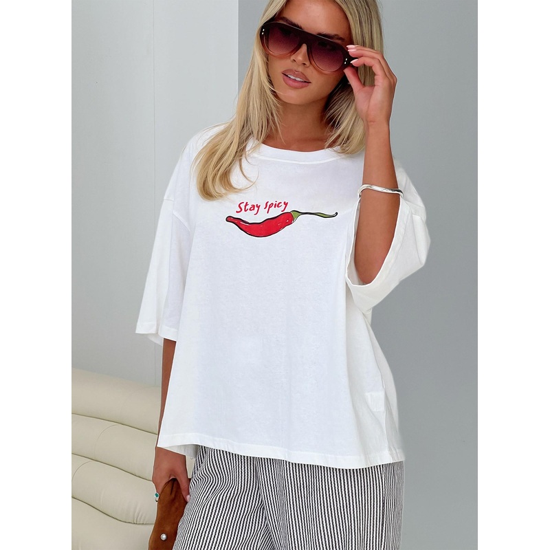 Stay Spicy Graphic Top White
