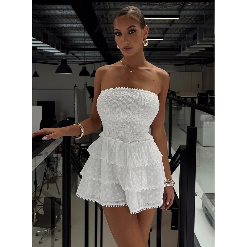 Sunkiss Frill Mini Dress White / Broderie