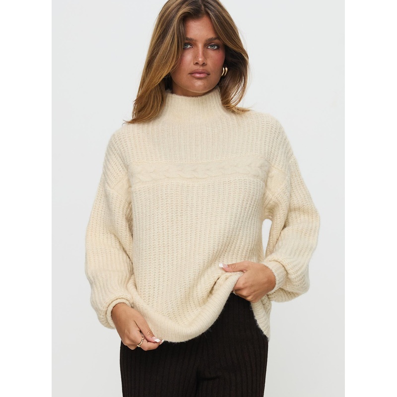 Wistfully Funnel Neck Knit Sweater Cream