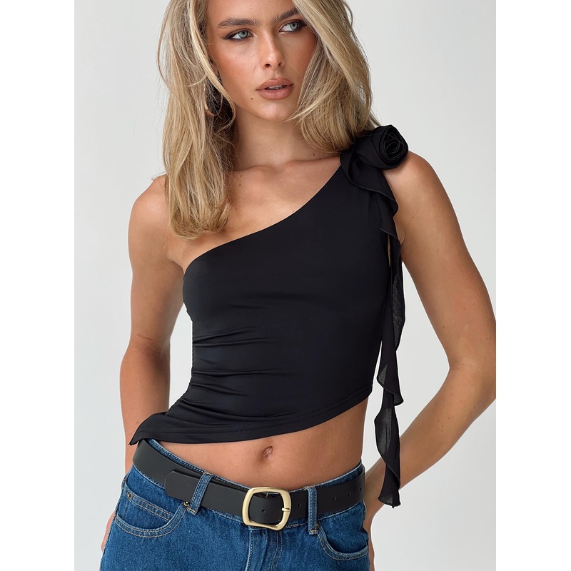 Carmonie One Shoulder Top Black