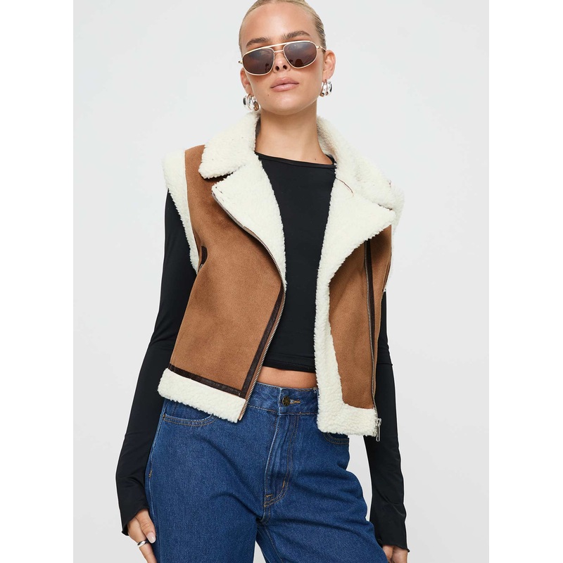 Darian Shearling Vest Tan / Cream
