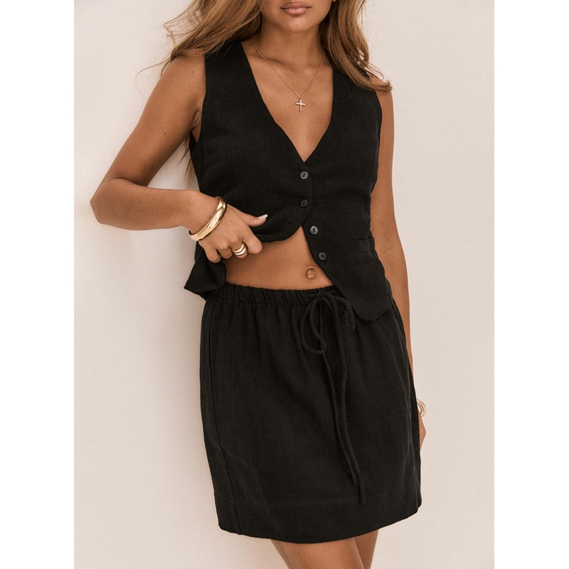 Evry Linen Blend Mini Skirt Black