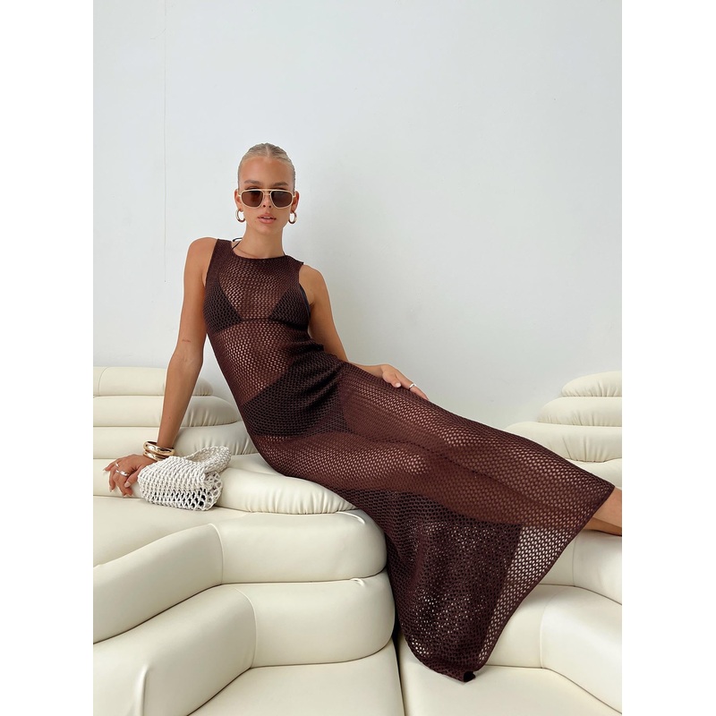 Sipping Knit Maxi Dress Brown
