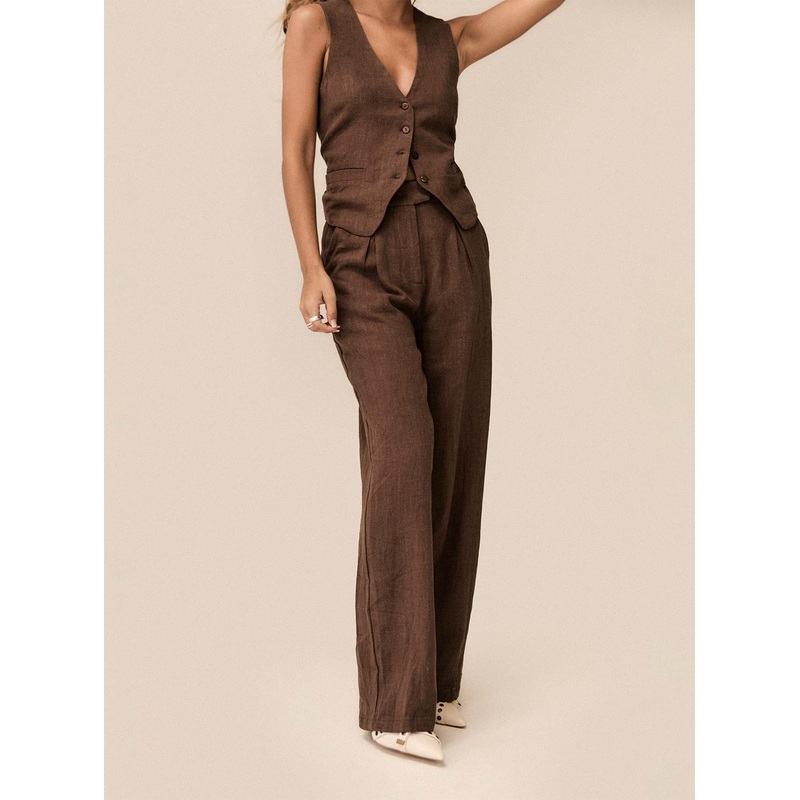 Zenia Linen Blend Pants Chocolate