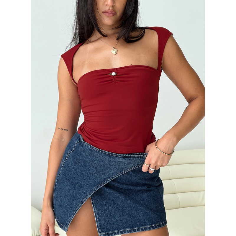 Adella Cap Sleeve Top Red