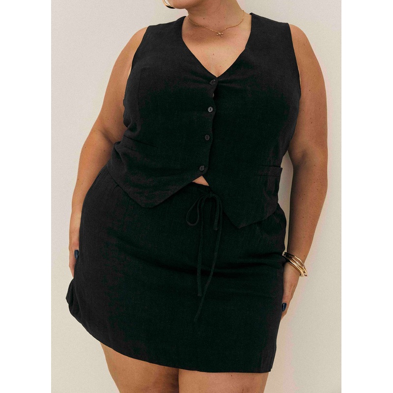 Evry Linen Blend Mini Skirt Black Curve