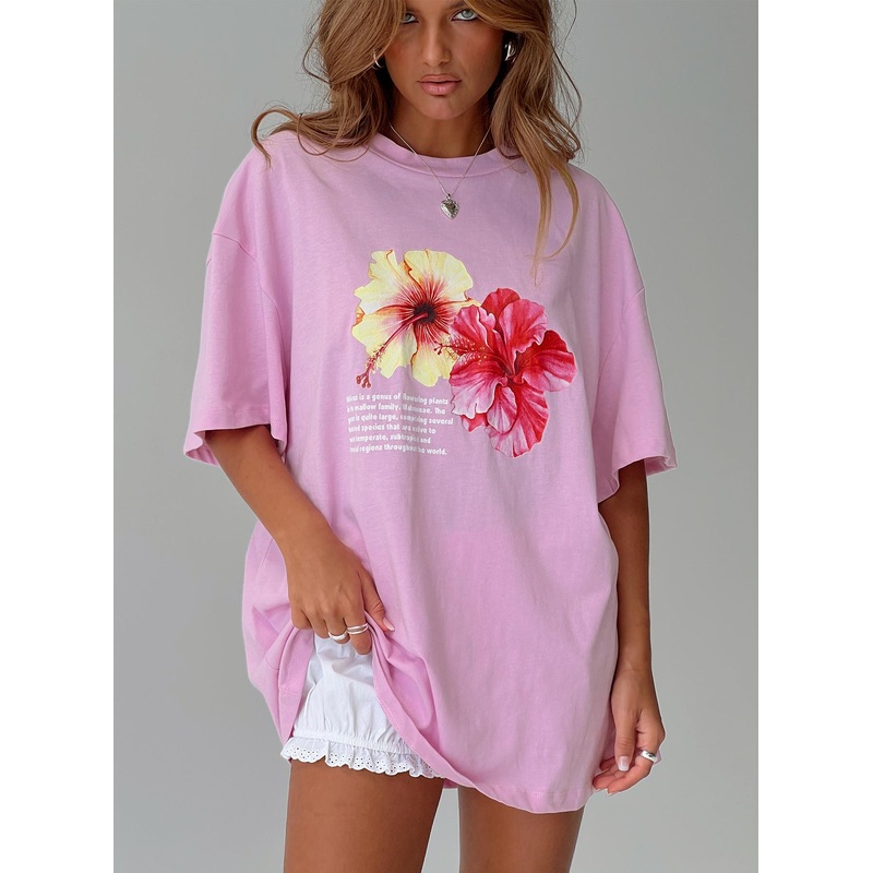 Hibiscus Haven Oversized Tee Pink