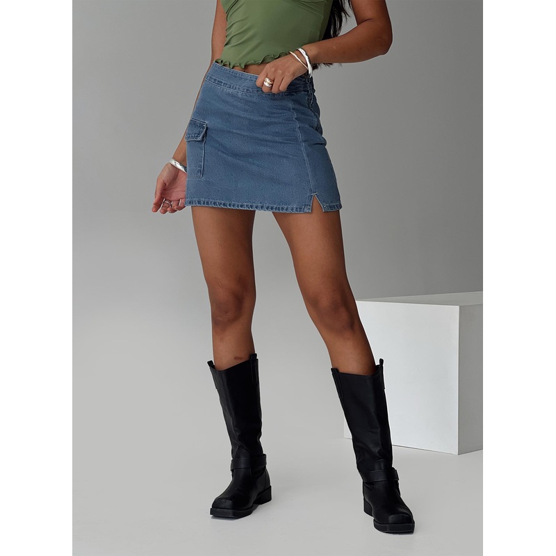 Kippiy Denim Mini Skirt Mid Wash