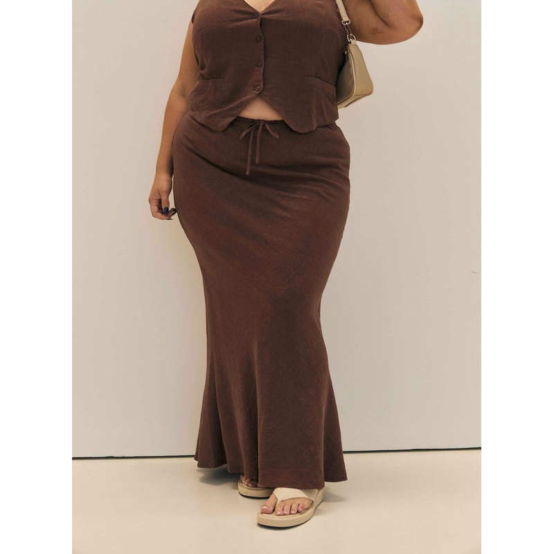 Mercer Linen Blend Maxi Skirt Chocolate Curve