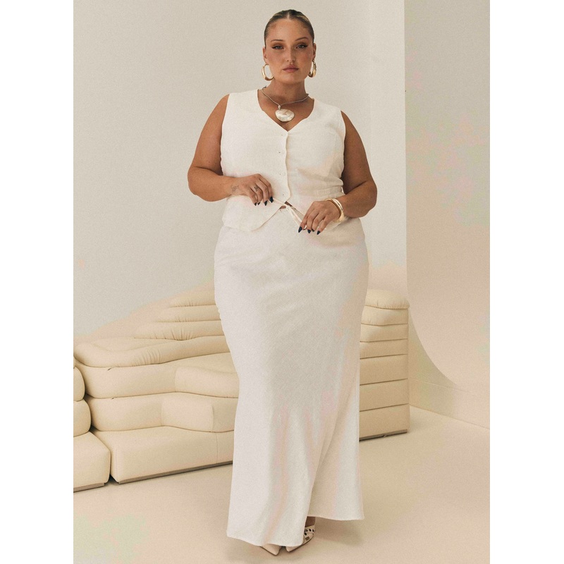 Mercer Linen Blend Maxi Skirt White Curve