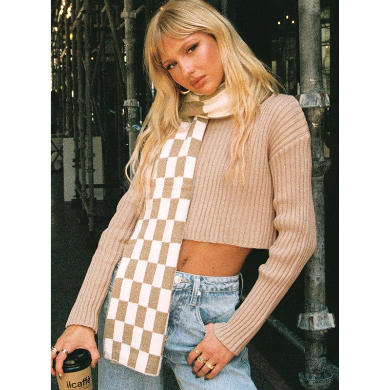 Sage Check Scarf Beige / White