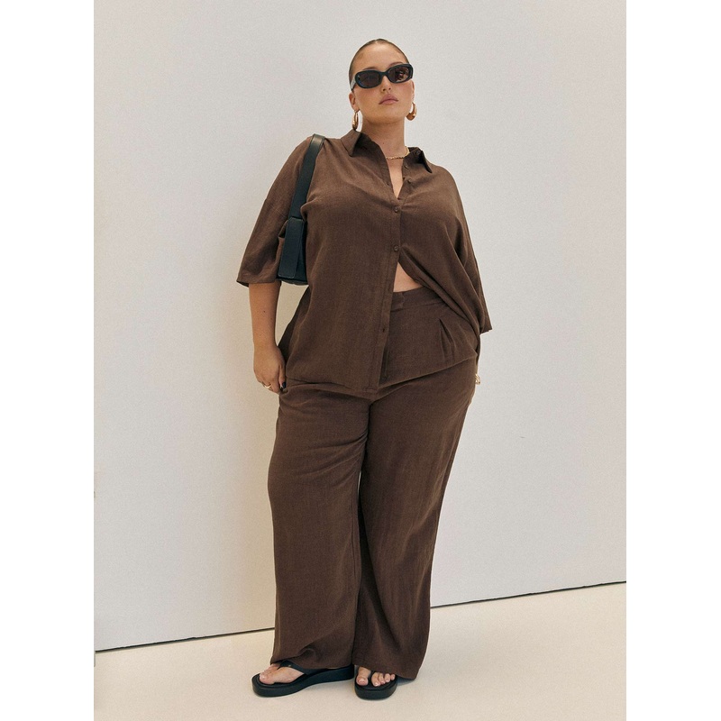 Zenia Linen Blend Pants Chocolate Curve