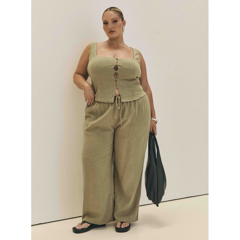 Zodiac Linen Blend Pants Olive Curve